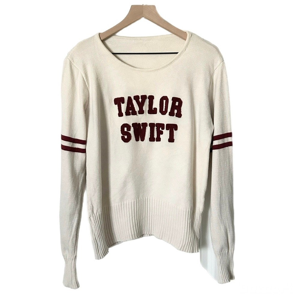 Taylor Swift Red Era Varsity Knit Cream Pullover Sweater Size Medium